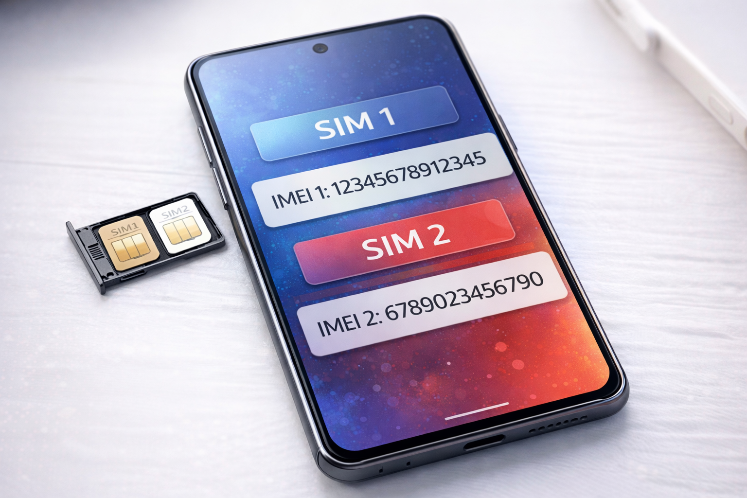 dual SIM smartphone showing two IMEI numbers illustration