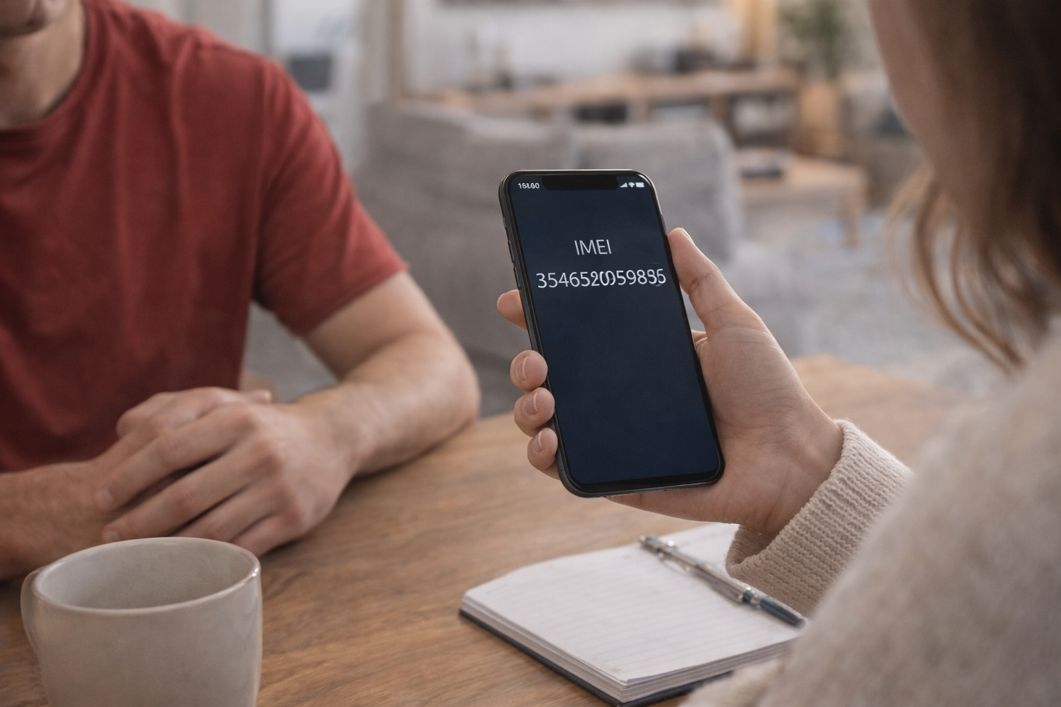 person inspecting a used smartphone before buying